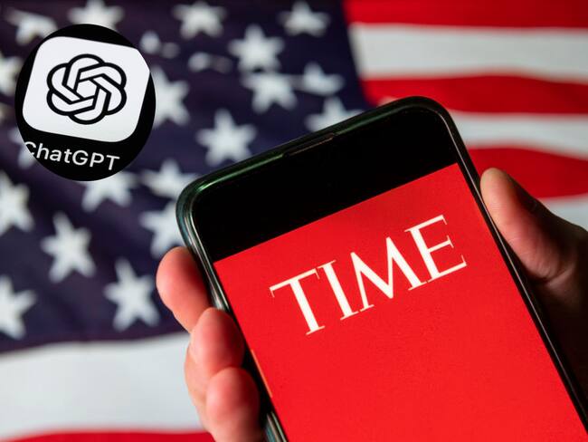 Símbolo de la revista Times y el logo de ChatGPT. Foto: Getty Images
