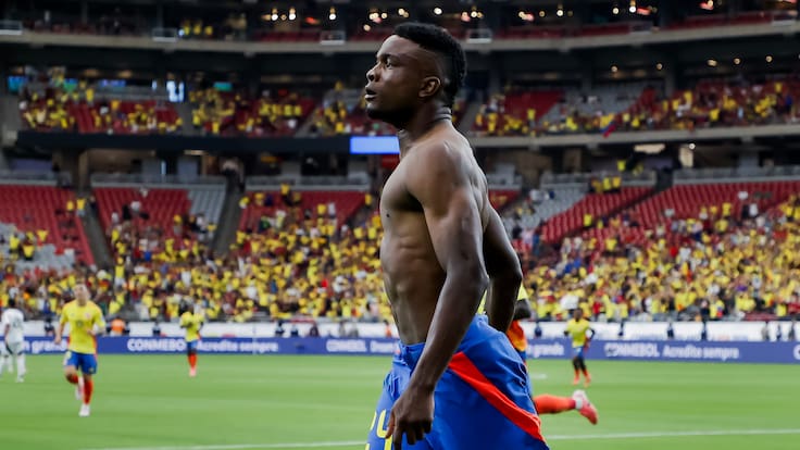 Glendale (United States), 28/06/2024.- Jhon Cordoba of Colombia reacts after scoring the 3-0 goal against Costa Rica during the second half of the CONMEBOL Copa America 2024 group D soccer match between Colombia and Costa Rica, in Glendale, Arizona, USA, 28 June 2024. EFE/EPA/JOHN G. MABANGLO
