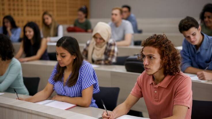 Grupo de estudiantes universitarios en clase (GettyImages)