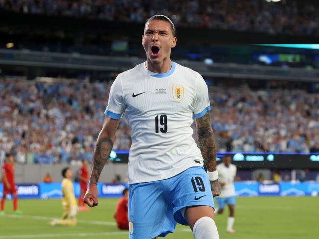 East Rutherford (United States), 28/06/2024.- Uruguay forward Darwin Nunez celebrates scoring during the first half of a CONMEBOL Copa America 2024 group C match against Bolivia, in East Rutherford, New Jersey, USA, 27 June 2024. EFE/EPA/JUSTIN LANE
