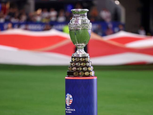 The Copa America trophy is pictured ahead of the Conmebol 2024 Copa America tournament group A football match between Argentina and Canada at Mercedes Benz Stadium in Atlanta, Georgia, on June 20, 2024. (Photo by CHARLY TRIBALLEAU / AFP) (Photo by CHARLY TRIBALLEAU/AFP via Getty Images)