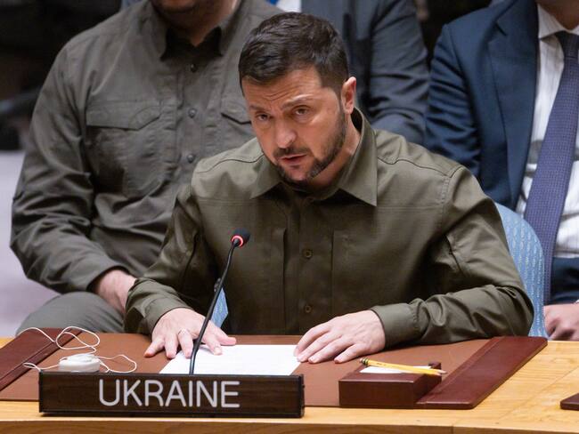 New York (United States), 20/09/2023.- Ukraine&#039;s President Volodymyr Zelensky addresses an United Nations Security Council meeting about the war between Ukraine and Russia on the sidelines of the 78th session of the United Nations General Assembly at United Nations Headquarters in New York, New York, USA, 20 September 2023. (Rusia, Ucrania, Nueva York) EFE/EPA/JUSTIN LANE