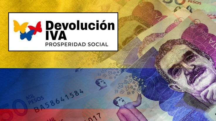 Dinero colombiano junto al logo de Devolución del IVA (GettyImages / redes sociales)